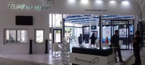 A large-format exhibition stall measuring fifteen by twenty metres.
