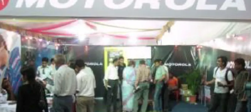 The Motorola stall at the Nai Dunia trade fair in Indore.